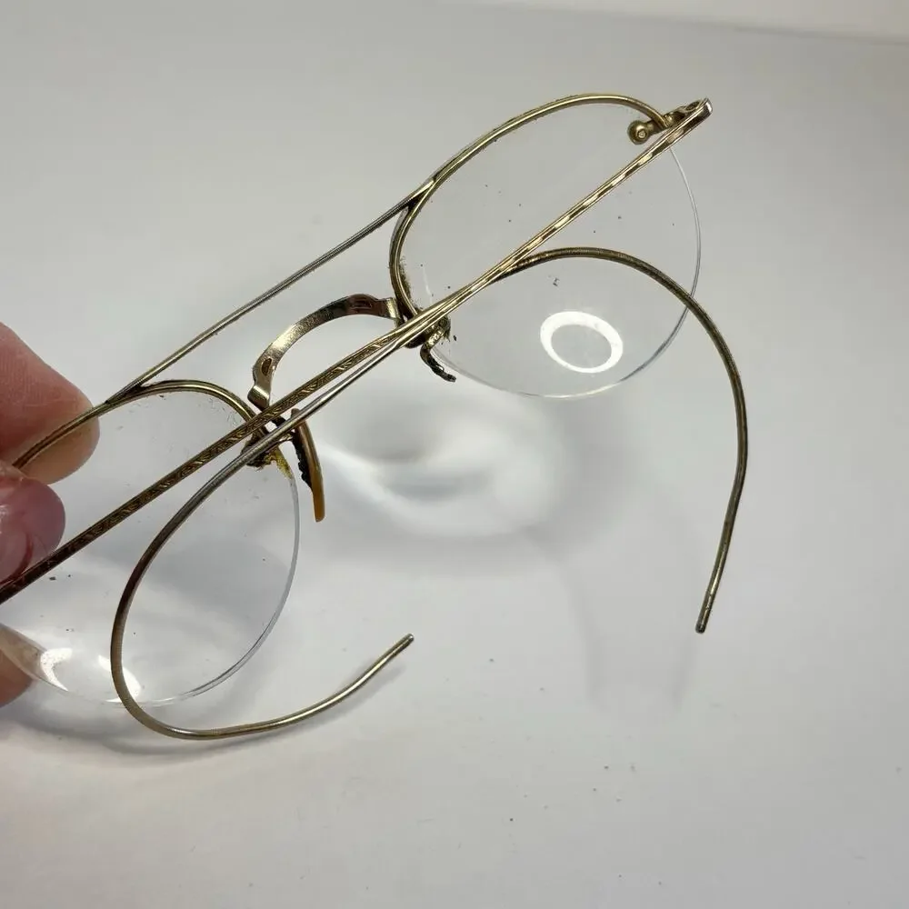 Antique Bausch & Lomb 1/10 12K GF Rimless Round Eyeglasses Bifocals w Case